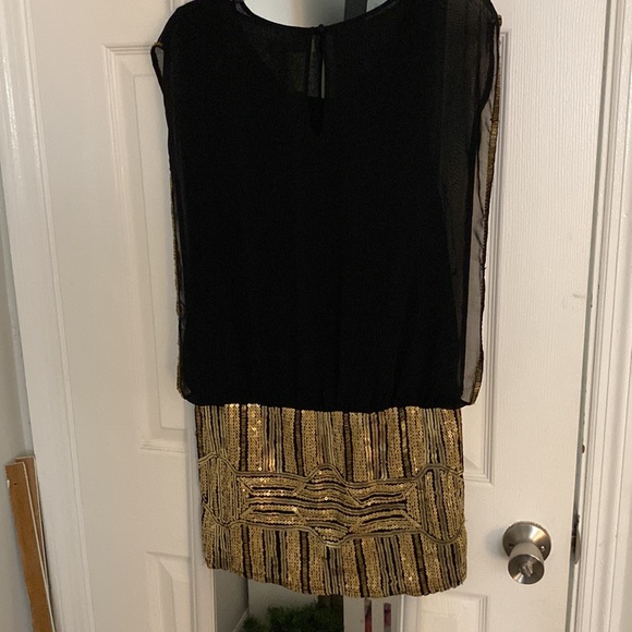NWOT Moon Collection Live in California Black & Gold Mini Dress Sequins - Size M - Picture 4 of 7